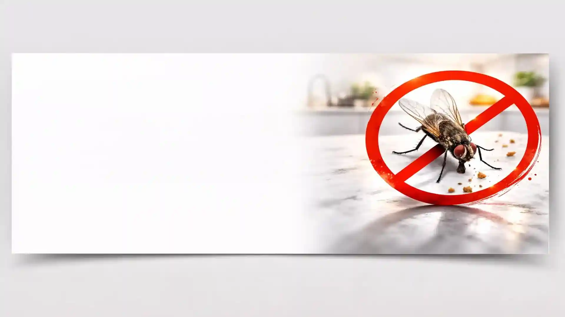 House fly on a kitchen surface with no-entry warning sign for professional fly control services in London and Essex