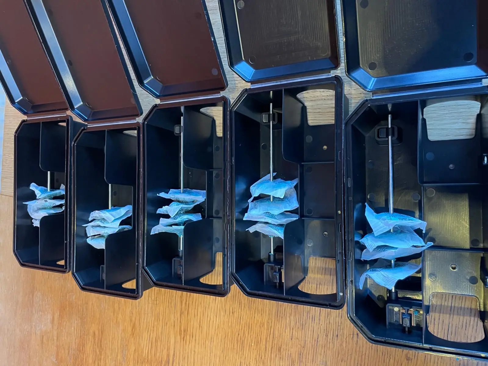 Professional tamper-resistant rat bait stations prepared for deployment Professional tamper-resistant rat bait stations prepared for deployment