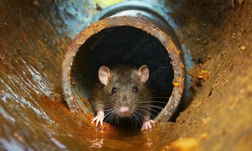 Brown rat emerging from a sewer pipe showing the type of rodent that leaves droppings in properties Brown rat emerging from a sewer pipe showing the type of rodent that leaves droppings in properties